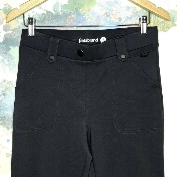 Betabrand Size Medium Long Pants Utility Skinny Leg Slate Gray Twill Pull On - Picture 2 of 7